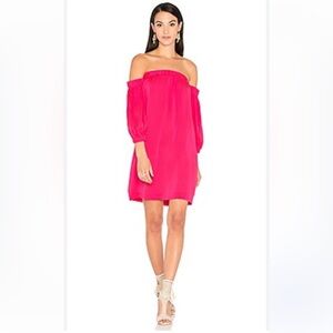 MILLY Off Shoulder Silk Dress in Fluo Pink Size S